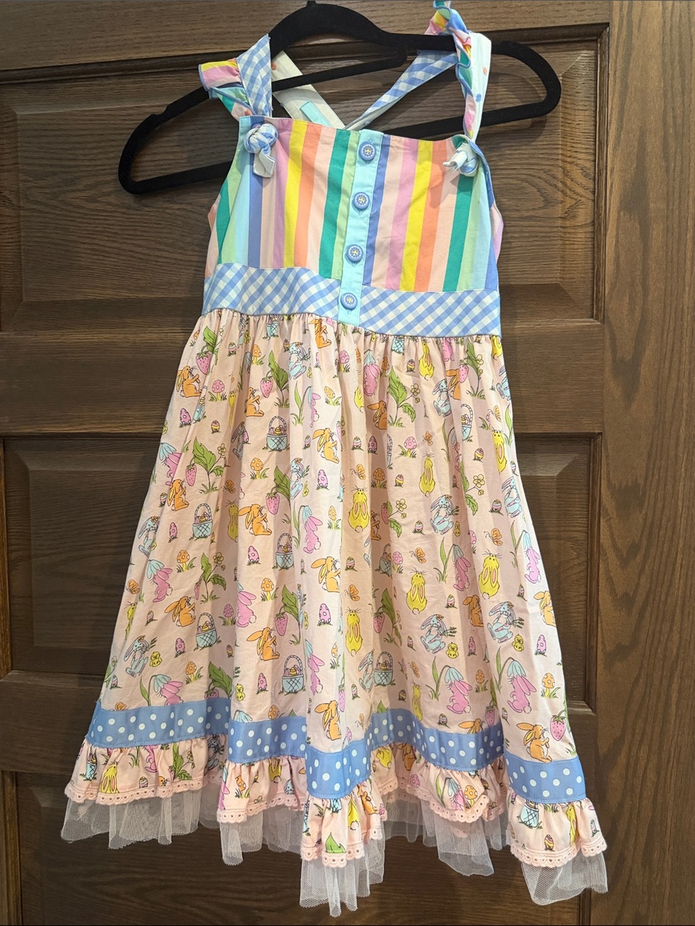 Girls Lavender & Yellow Bunny Print Cotton Dress - Picture 3 of 4